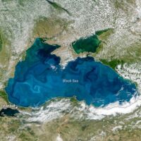 NASA PACE satellite image of turquoise coccolithophore bloom in the Black Sea